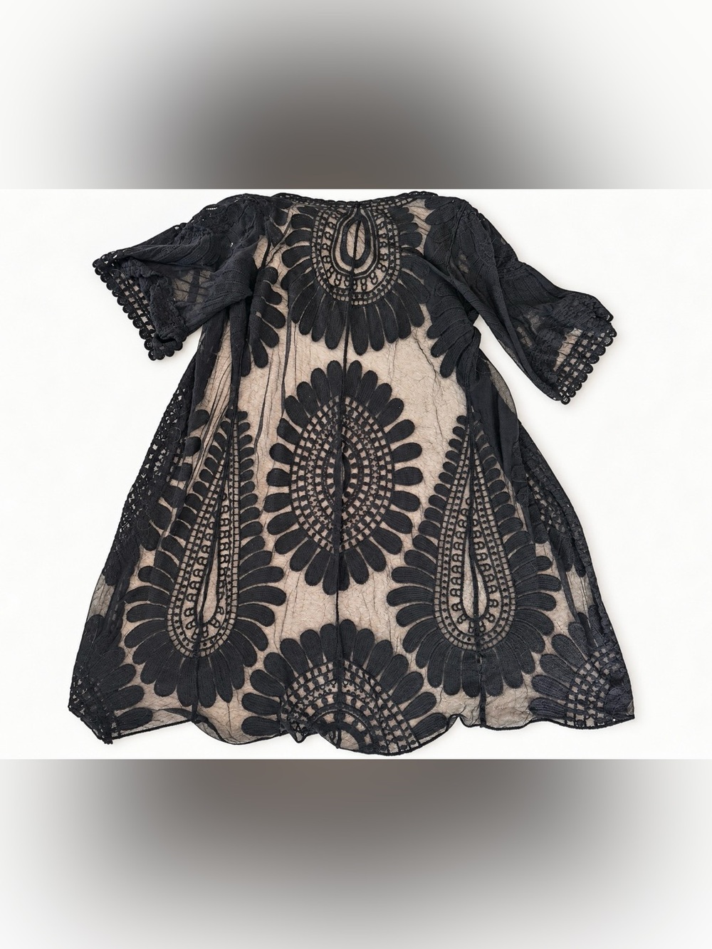 Rebellion Again Black Sheer Lace Kimono M Floral Medallion Boho Cover Up